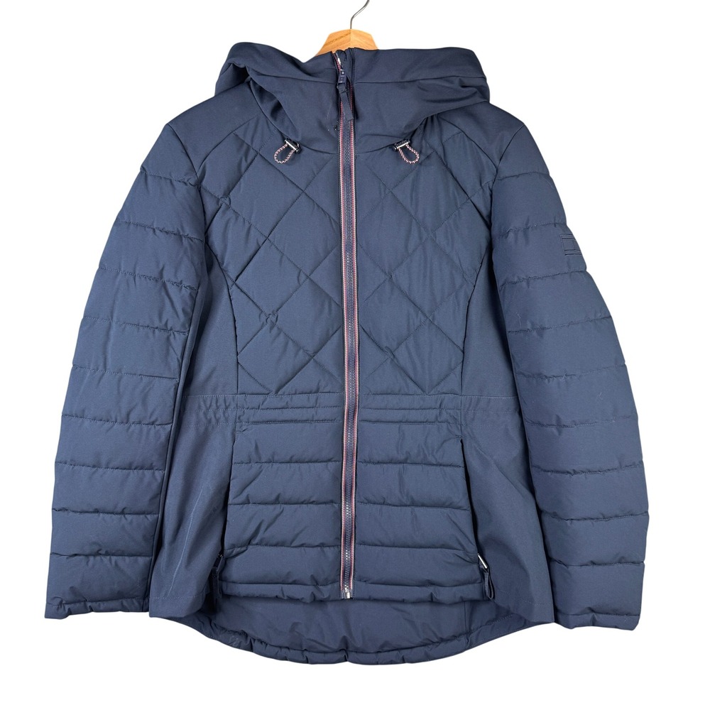 Tommy Hilfiger Womens Navy Blue Mixed Quilted Hooded Puffer Jacket Size M